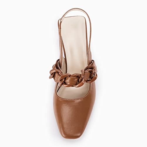 Coutgo Womens Slingback Chunky Block Heel Pumps Braided Closed Square Toe High Heels Casual Dress Shoes Coffee #TOP6