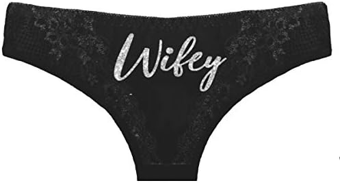 RhinestoneSash Lingerie Honeymoon Gifts - Silver Sparkle Wifey Thong Panty - Bride Panties for Wedding - X-Large - Black Thong (Wife Slv) Blk/XL