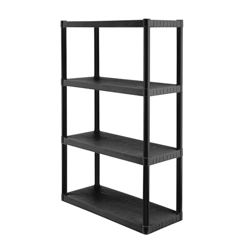CENTREX CX 4-Tier Medium Duty Plastic Storage Shelves that Support up to 75lbs/shelf, Organization and Storage, Weather-Resistant Design, Easy Assembly, Black (52.1”H x 34.8”W x 14.6”D)