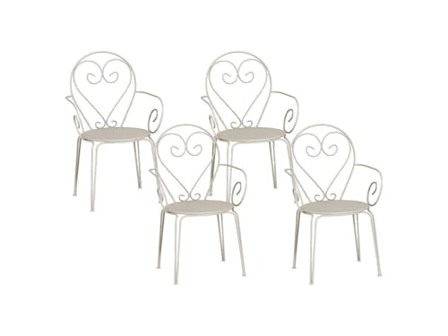 Vente-unique - Lot de 4 fauteuils de Jardin empilables en métal façon Fer forgé - Beige - GUERMANTES de MYLIA