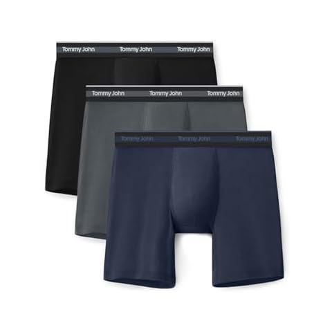 Tommy John Men's Comfort Micro Boxer Brief Underwear - 6" 3-Pack, Brushed Microfiber, 4-Way Stretch & Stay-Put Waistband (Black/Turbulence/Dress, X-Large) Cover