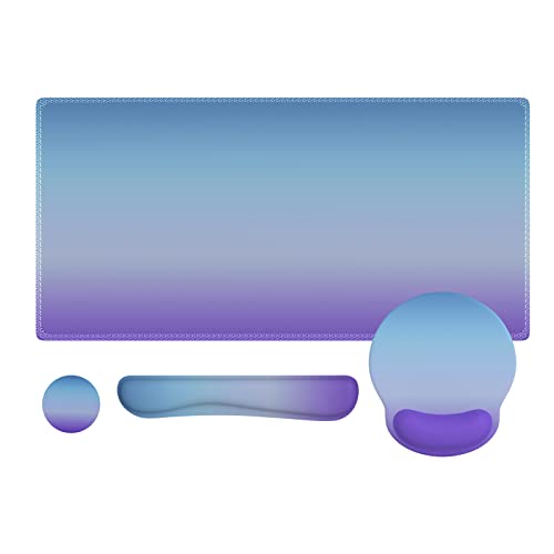 Ileadon Keyboard Mouse Pad Set, Large Gaming Mouse Pad + Keyboard Wrist Rest + Mouse Pad With Wrist Support + Coaster, Easy Typing Pain Relief, 4In1 Desk Mat Set For Home Office, Blue Purple #TOP8