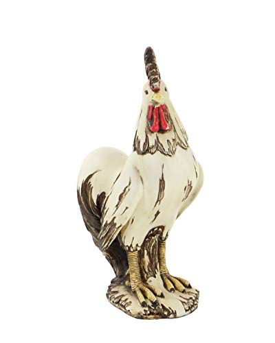 Deco 79 Farmhouse Polystone Rooster Garden Sculpture, 10" X 6" X 15", White #TOP6