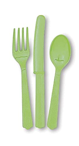 Image of Lime Green Plastic Silverware Set for 6 Guests (18pcs)