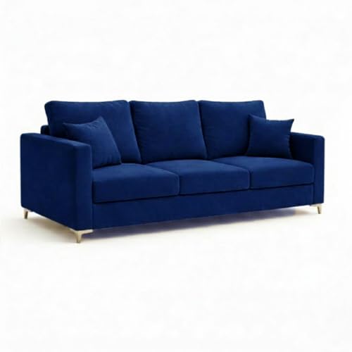 Image of Hayes Rich Velvet Suede 3 Seater + 2 Seater Sofa | Golden Aesthetic Legs | 6 Person Seating Capacity | Spacious Soft Touch Comfort | Modern Living Room Sofa (Dark Blue)