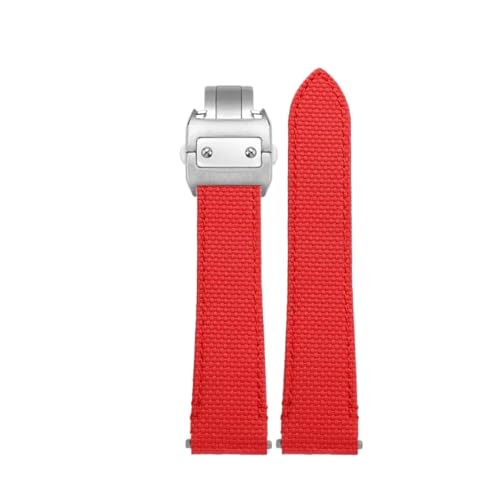 FKM ���o�[���v�o���h Cartier Santos De WSSA0009 WSSA0010 �ƌ݊�������A�N�C�b�N�����[�X�����p�t�b�f�S���X�g���b�v 19mm 21mm(B-Red-Silver,21mm)