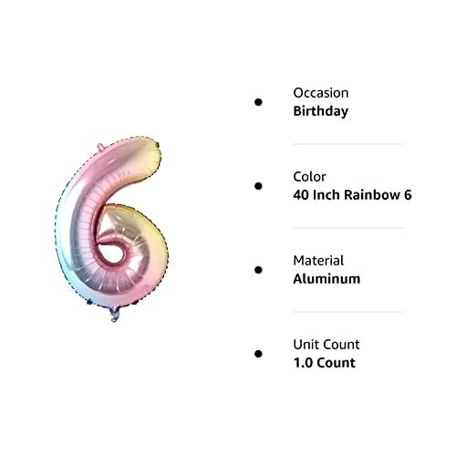 40 Inch Rainbow Gradient Colorful Big Size Number Foil Helium Balloons Birthday Party Celebration Decoration Large Globos (40 Inch Rainbow 6) #TOP3