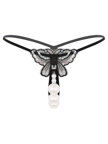 inlzdz Tanga De Masaje con Perlas De Corte Abierto para Mujer G-String Cintura Baja Lencería Erótica Ropa Interior Sexy Ropa Fiesta Club Nocturno Tipo C M
