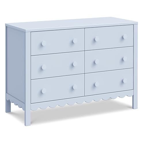 Image of Davinci Sammy Scallop 6-Drawer Dresser for Nursery - GREENGUARD Gold Certified - Wooden Double Chest of Drawers for Kids, Boys & Girls - Baby Dresser for Kids Bedroom & Living Room - Powder Blue