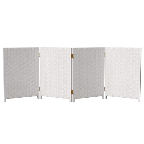 Red Lantern 2 ft. Short Woven Fiber Folding Screen - 4 Panel - White