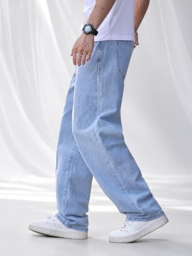 Generic Men's Light Blue Wide Leg Baggy Jeans - Image 5