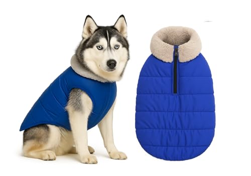 Image of The Pets Company Dog Winter Coat Jacket, Clothes, Windproof, Waterproof, Light Weight, Washable, Ultra Warm Thick Fleece Lined Dog Vest for Cold Weather Protection, (Blue, Medium - Large - 22 Inch)