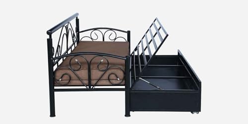 Image of 3 Seater Metal Sofa Cum Bed with Hydraulic Storage | Sofa Set for Living Room, Bedroom, Guest Room| King Size Convertible Sofa Bed | Comfortable Seating Sofa Brown & Black