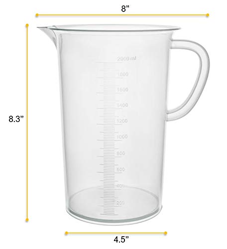 EISCO Plastic Pitcher 2000mL 2L - Molded Graduations - Chemical Resistant & Autoclavable Polypropylene - Measuring Jug product thumbnail 7