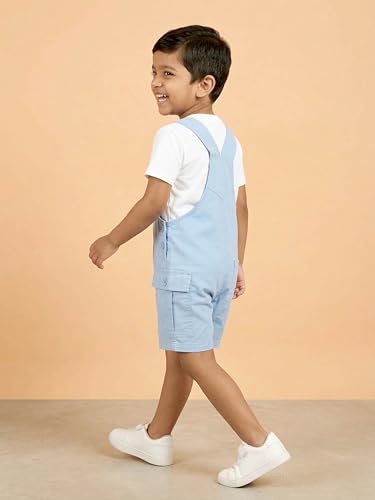 Image of KiddoPanti Unisex Denim Cargo Dungaree Shorts | 69.1% Cotton 29% Spun Poly 1.9% Spandex | Above Knee Length | Soft Breathable Summer Dungaree