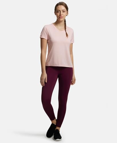Image of Jockey MW01 Women's Microfiber Fabric Relaxed Fit Solid V Neck Half Sleeve Performance Active Wear T-Shirt with Stay Fresh Treatment