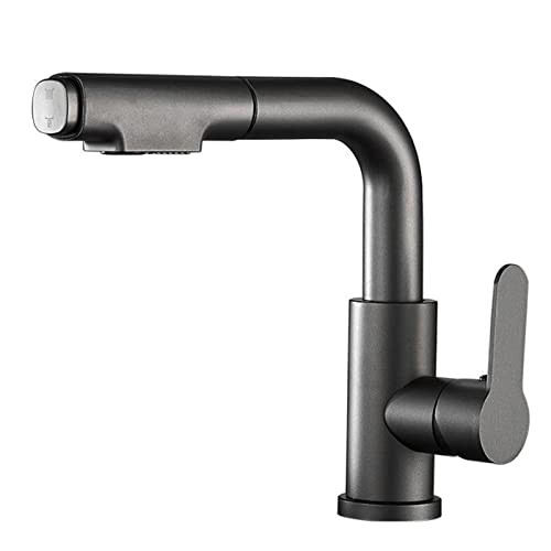 引き出し式スプレー真鍮製温水および冷水シャワーモード付き洗面器混合栓 格納式シンク蛇口-ホワイト