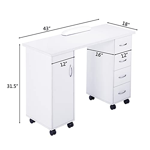 Mefeir Omysalon Manicure Table Nail Desk W/Cabinet, Drawers, Wheels & Wrist Rest, Spa Salon Beauty Home Wooden Technician Workstation Nail Art Equipment For Nail Tech #TOP6