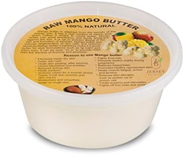 Jersey Botanical Raw Mango Butter is Unrefined, 100% Natural, Non-Greasy base for any any Beauty Cometic Products. Ideal for Hair, Skin, and Body. Imported from India. (12 oz.)