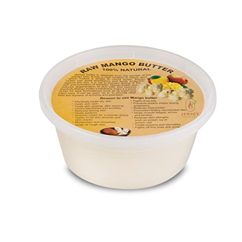 Jersey Botanical Raw Mango Butter Is Unrefined, 100% Natural, Non-Greasy Base For Any Any Beauty Cometic Products. Ideal For Hair, Skin, And Body. Imported From India. (12 Oz.) #TOP25