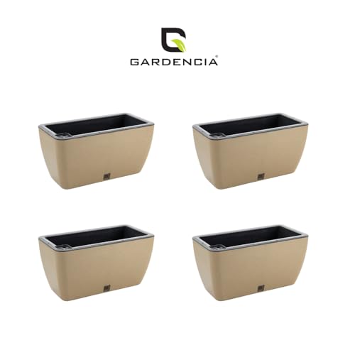 Image of GARDENCIA Self Watering Flower Pots for Outdoor Indoor Gardening /Rectangle Big Plant Pot with Polypropylene UV Material /Decorative Modern Gamla (Recta Big Stone Gold, Pack of 4)
