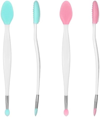 Juego de 2 cepillos exfoliantes de labios de doble cara, 3 en 1 de silicona para labios más suaves, brillantes y llenos de labios