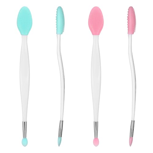 2 PCS Lip Scrub Brush, Dual-Ended Lip Exfoliator Brush, 3-in-1 Silicone Lip Scrubber Tool for ​smoother Bright Fuller Lips Appearance