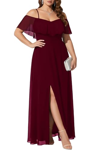Image of Pinup Fashion Women Plus Size Bridesmaid Dresses - Off The Shoulder Formal Wedding Guest Bridal Shower Long Dress