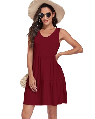 Image of Sundresses for Women Summer Sleeveless Tiered Swing V Neck Tank Dress