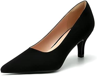 BUEUPU Women's Low Heel Pointed Toe Pump Shoes Black Nubuck Size 9
