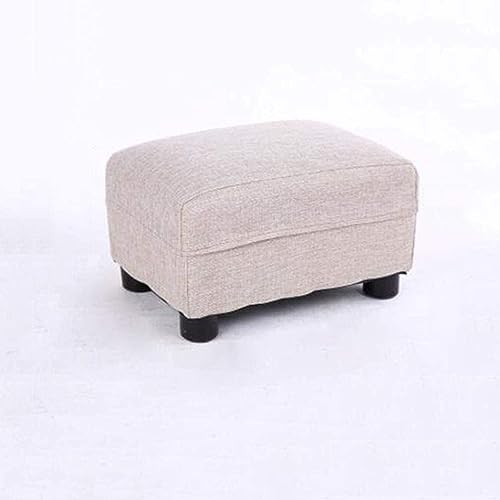 Repose-pieds rectangle en bois et lin gris | Pouf de salon