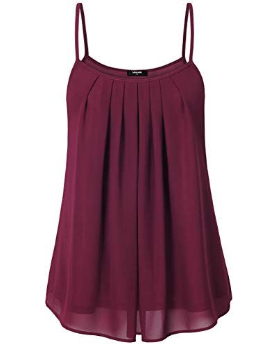 Lotusmile Camisoles for Women, Summer Casual Soft Cool Lightweight Sexy Sleeveless Pleated Tank Top, Wine L