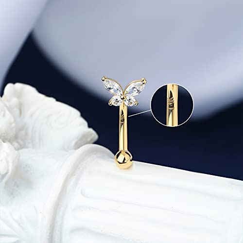 OUFER Gold Rook Piercing Jewelry 14K Solid Gold Butterfly Eyebrow Rings Rook Earrings 16G Daith Curved Barbell3