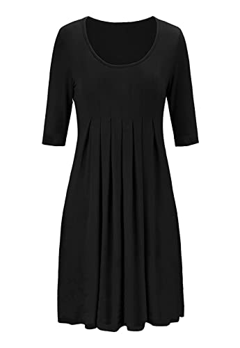 LEIYEE Womens Summer Casual Half Sleeve Empire Waist Loose Swing Pleated Modest Work Tunic T Shirt Dresses3
