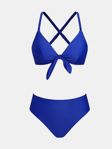 Image of CUPSHE Women's V Neck Bikini Sets Crossback Two Piece Swimsuit | Bunny Tie,Soft Removable Cups,Adjustable Straps,Mid Rise,Flattering Bathing Suit For Vacation And Beach