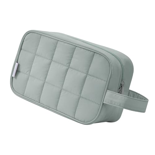 Image of Narwey Quilted Makeup Bag Puffy Make up Bag Cosmetic Bag Organizer, Puffer Travel Toiletry Bag for Traveling Women Girl, Travel Bag for Toiletries, Skincare Medicine Bags (Sage Green)