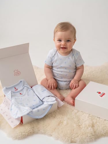 Image of 6 Pcs Clothing Gift Set with Box, 100% Cotton Soft & Breathable 6-Piece Layette Set with Bodysuit, Romper, Bib, Cap, Mittens & Swaddle, 0-12 Months, All-Season Wear