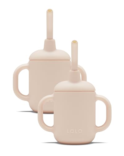 Image of Lalo Little Cup 2-Pack, Non-Toxic Silicone Straw Cup with Handles - Baby and Toddler Sippy Cup - Mini Cup and Straw Training System, 4oz, Grapefruit