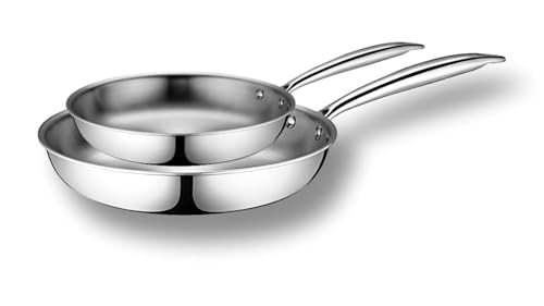 Cflagrant® Poêle en Acier Inoxydable Premium Triply Inox 18/10 sans PFAS/PFOA/PTFE/Cadmium et Sans Revêtement Antiadhésif (Lot de 2 Poêles 20/24cm)