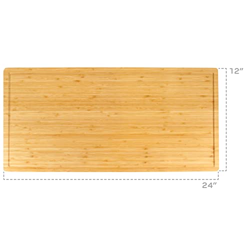Bamboomn Heavy Duty Premium Bamboo Cutting Board - Vertical Cut - Grooved - 24" X 12" X 1" #TOP2