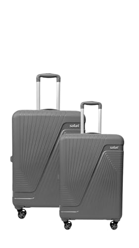 Image of Polypropylene (PP) Safari Zion Hard Trolley Bag with Spinner Wheel For Travel, Grey With 7.5 Years Warranty (Dark Grey, Set Of 2), 70 Cm