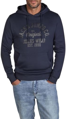 JACK & JONES Hoodie Herren Regular Fit JJEADRIAN Plus Size Kapuzenpullover | Pullover Sweater Print Schwarz Grau Grün Braun Beige Blau S M L XL XXL 3XL 4XL 5XL 6XL 7XL 8XL