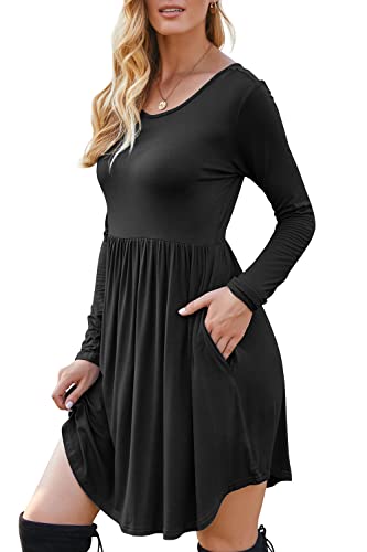 HiMONE Womens Long Sleeve Dresses Casual T Shirt Swing Dress with Pockets3