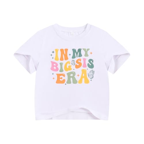 in My Big Sis Era Big Sister Shirt Little Girls Sibling Matching Outfits Graphic Letter T-Shirt Baby Toddler Short Sleeve Tees White 4t 5t