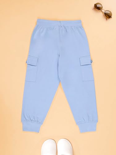 Image of KiddoPanti Boys Cotton Joggers | 100% Cotton Single Jersey | 2 Side Cargo Pockets with Flap | Elasticated Waist Band with Functional Drawcord | Soft & Breathable Track Pants