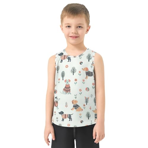 J JOYSAY Fall Dog Flowers Boys Tank Top Sleeveless Muscle Shirts Quick Dry Sport Active Workout Kids T-Shirts 3-15T2