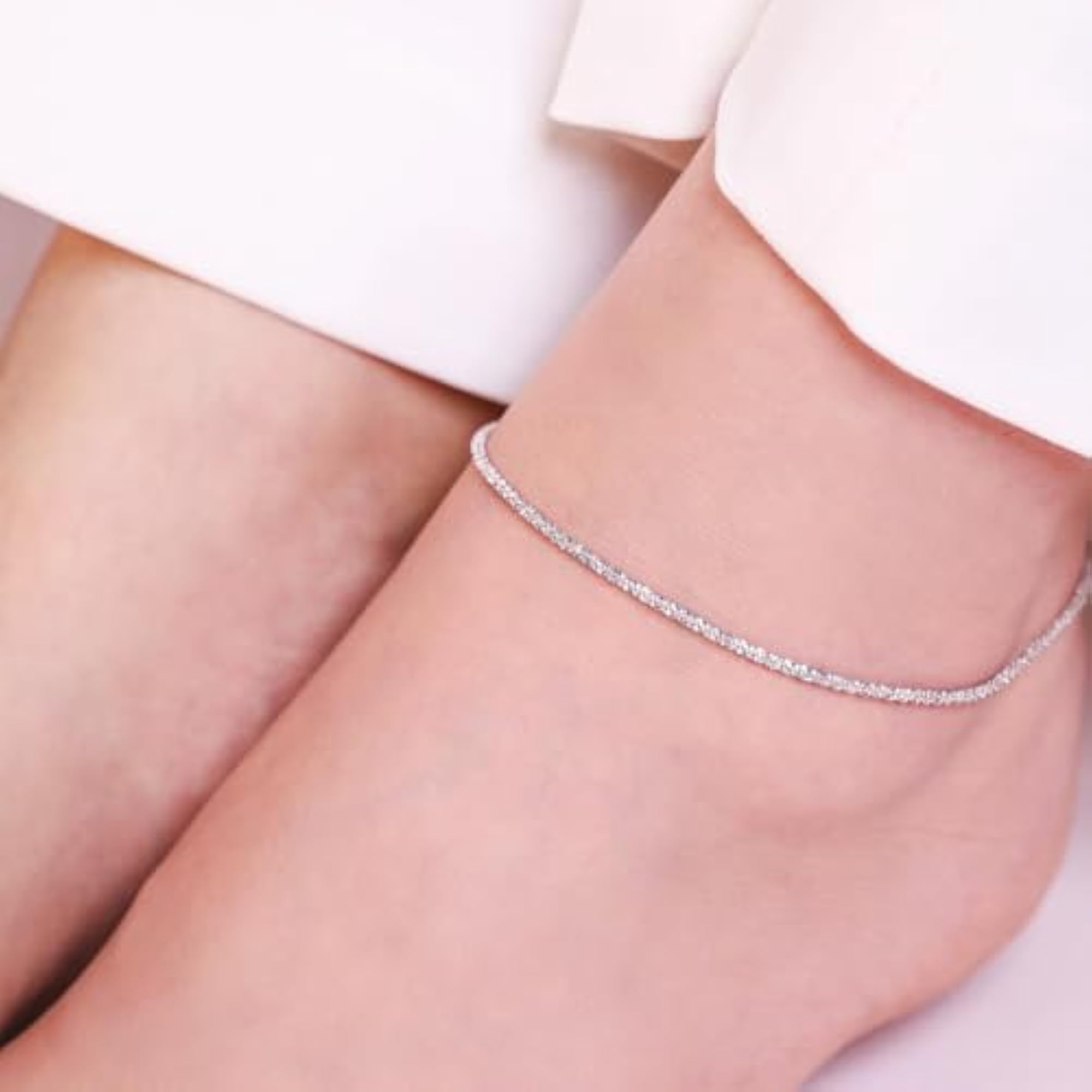 925 Sterling Silver Rhodium Plated Chain Anklet, Hypoallergenic