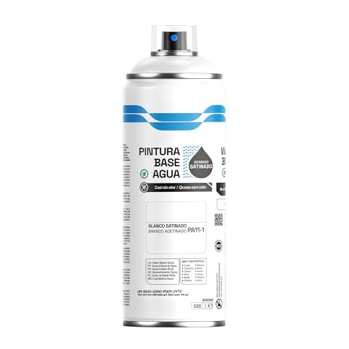 H HANSEL HOME Pintura Spray Base Agua 400ml - Para Muebles, Metal, Plástico y Madera - Ecológica y Sin Olor, Colores Duraderos - Blanco Satinado, 1 unidad