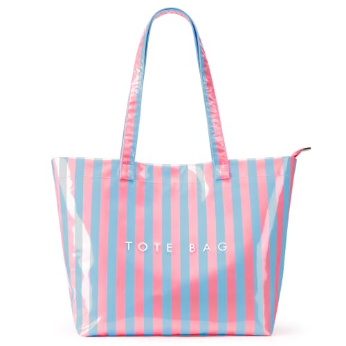 Image of KALIDI PVC Zipper Tote Bag, Jelly Kraft Paper Beach Bag Large Hobo Carry All Travel Shopping Handbag Plastic Shoulder Bag