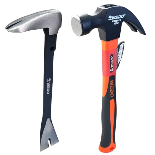 WEDO Ensemble de pied-de-biche et marteau à panne fendue, extracteur de clous de 30,5 cm, marteau à panne fendue de 453,6 g, pied de biche en acier à haute teneur en carbone, outil de retrait des